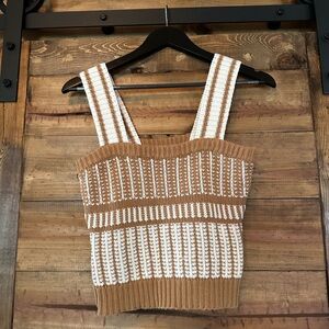 Brown and White Knit Women's crop Top sweater tank